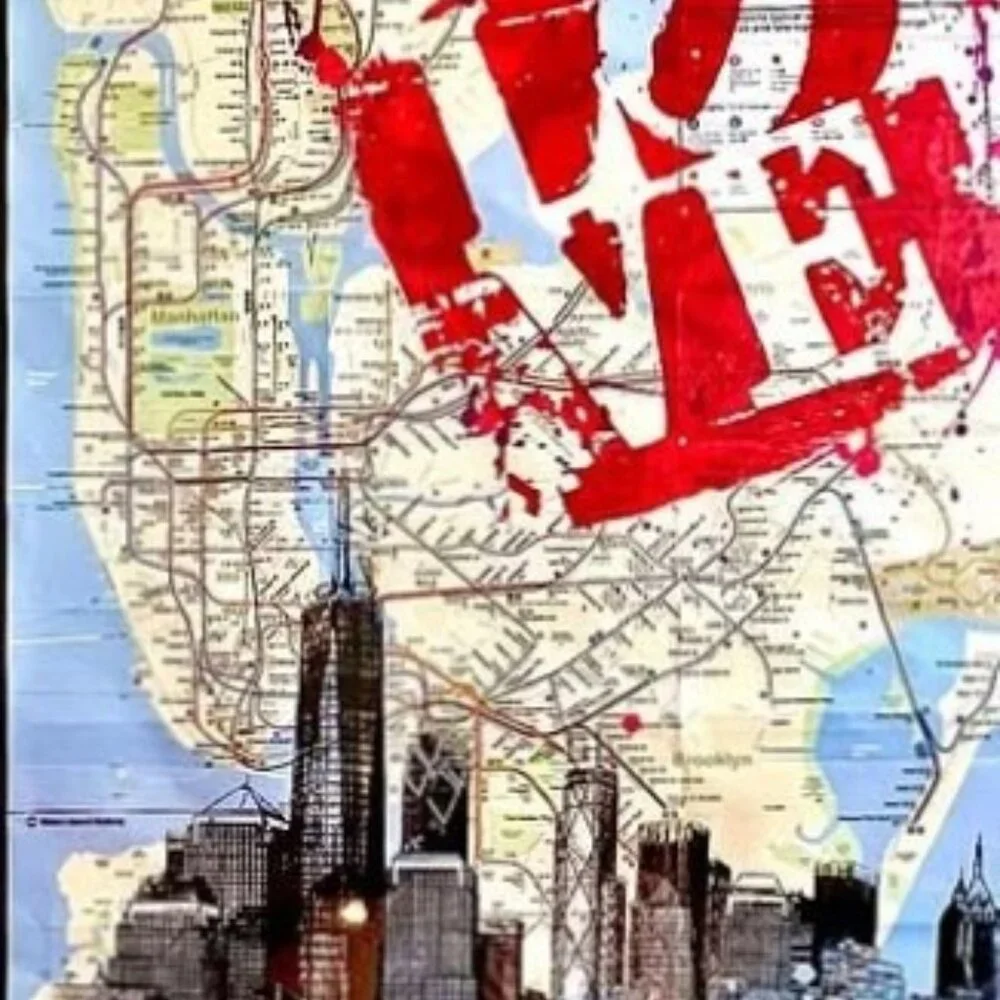 ❤ Handpainted I LOVE New York Skyline Acrylic Paint Artwork on a NYC Subway Map - Picture 11 of 11